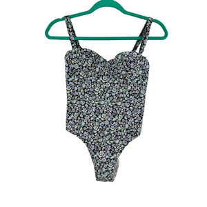 Rouje Paris Victoria One Piece Swimsuit Black Blue Purple Floral Size‎ 36 US 4